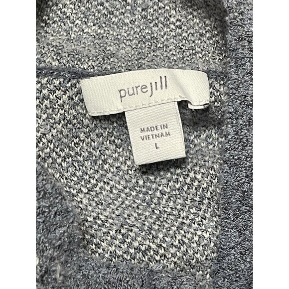 J. Jill PureJill Sweater Coat Gray Blue Print w/ Pockets Size LARGE - Picture 3 of 4
